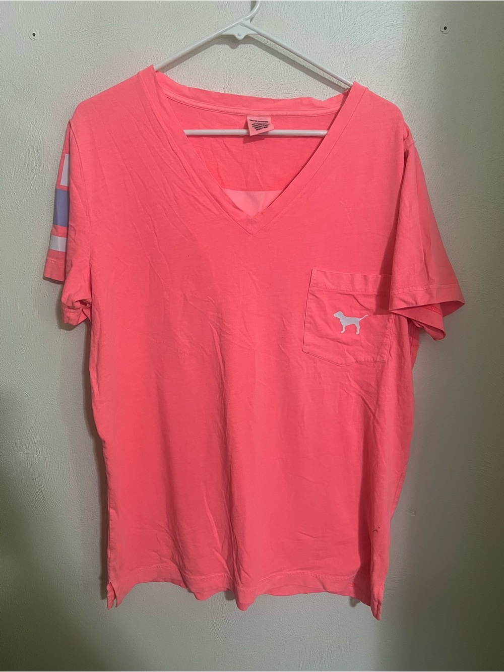 PINK VICTORIA'S SECRET Classic Casual Graphic Pocket T Shirt Orange White Wms L